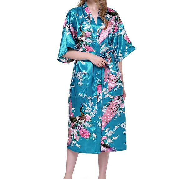 Awdenio Pajamas for Women Plus Size Fire , Women Bathrobes Peacock Kimono Long Dressing Gown Japanese Robe Dress