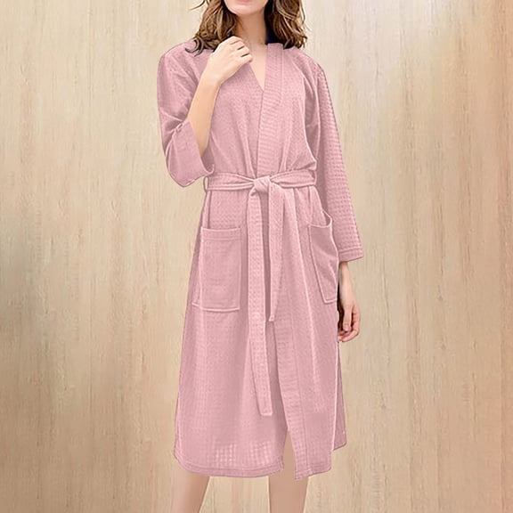 Awdenio Pajamas for Women Plus Size Fire , Womens Solid Bandage Robe Bathrobe Gown Pajamas Long Sleepwear Pocket Waistband+Belts