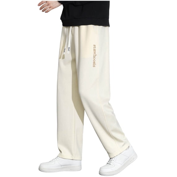 Awdenio Pants for Men Letter Graphic Sweatpants Drawstring Waisted Wide Leg Pants Casual Trousers
