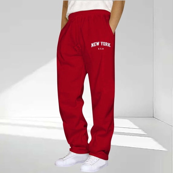 Awdenio Pants for Men Letter Print Sweatpants Drawstring Waist Tie Front Jogger Pants with Pocket