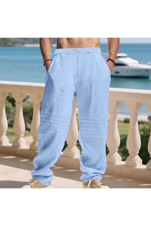 Pants for Men Loose Fit Casual Summer Elastic Waist Drawstring Baggy Trousers with Pockets