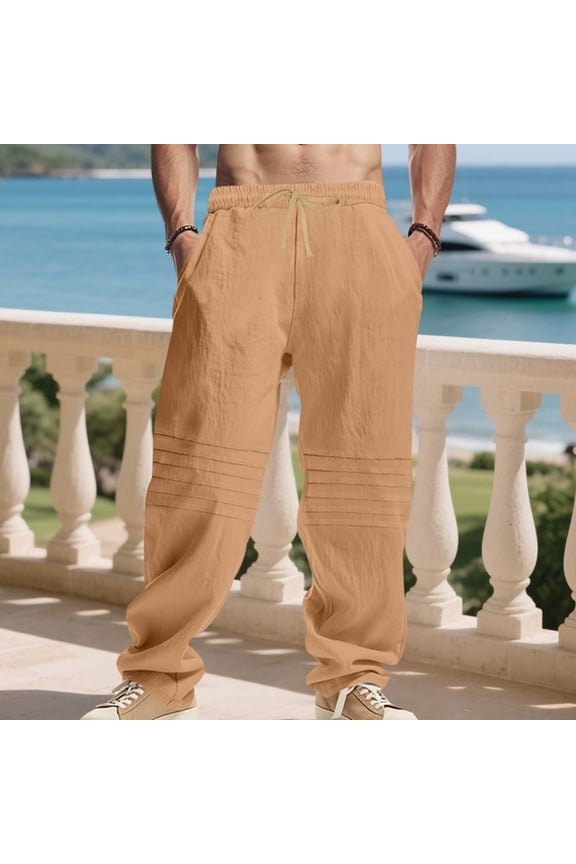 Pants for Men Loose Fit Casual Summer Elastic Waist Drawstring Baggy Trousers with Pockets