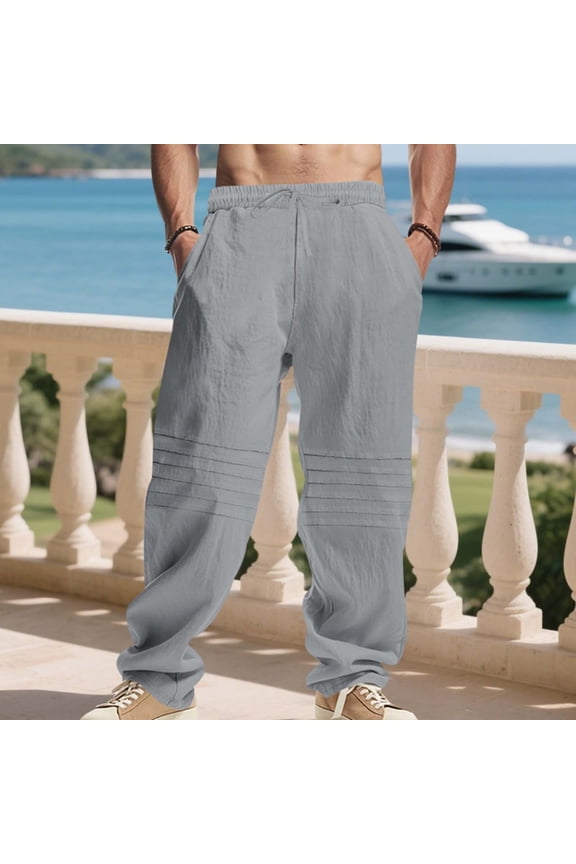 Pants for Men Loose Fit Casual Summer Elastic Waist Drawstring Baggy Trousers with Pockets