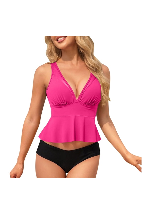 Womens Tankini Bathing Suits Two Piece Bathing Suits Tummy Control High Waisted Bikini Set 2026 Ruffled Swimwear