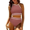 thumbnail image 1 of Awdenio Plus Size Swimsuit for Women Womens High Waist Bikini Sets Sporty Color Block Two Piece Swimsuits Scoop Neck Cheeky Bathing Suits, 1 of 7