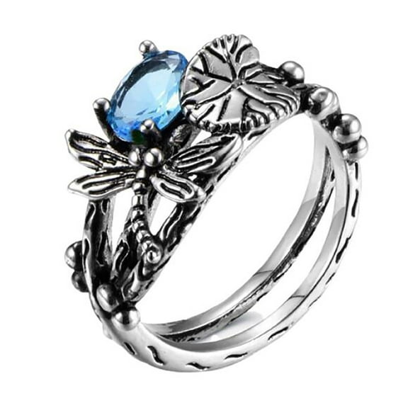 Awdenio Retro Vintage Style Dragonfly Lotus Leaf Promise Statement Party Ring Valentine's Day Gifts