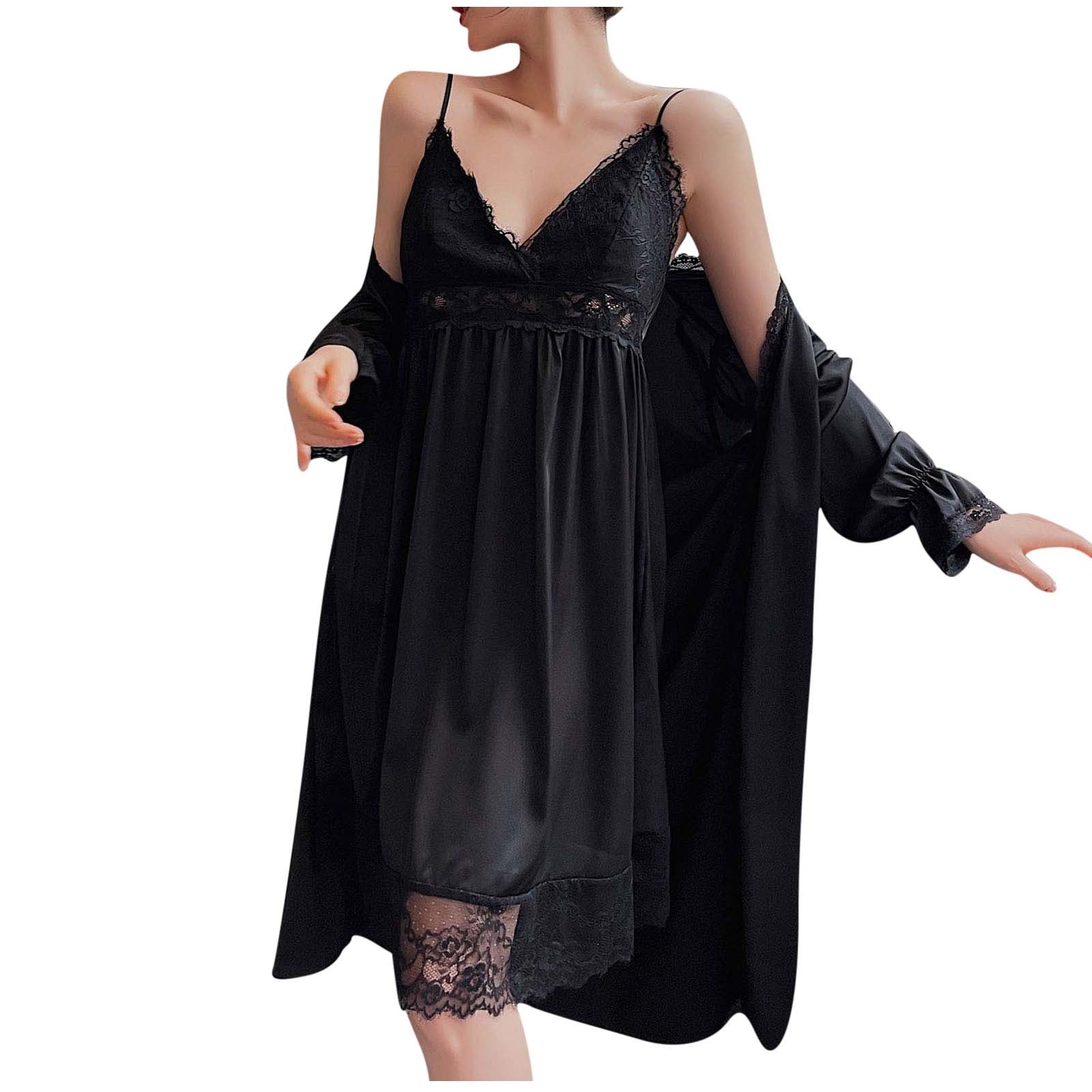 Awdenio Robes For Women Fashion Silk Lace Robe Dress Nightdress ...