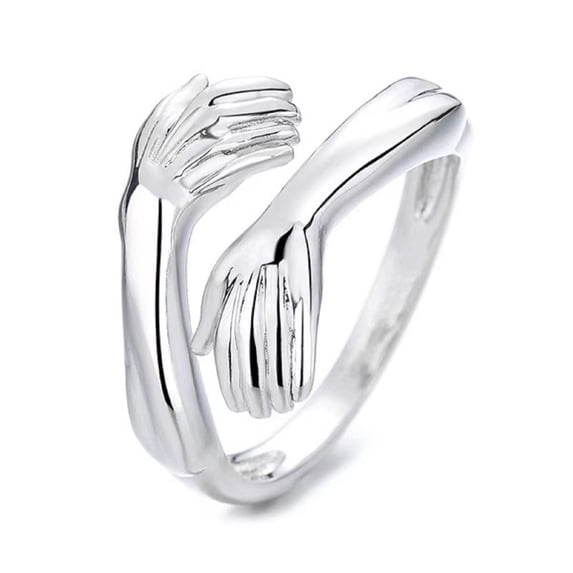Awdenio Hug Rings for Women Gir1s Silver Hugging Hands Ring Adjustable Plated Daughter Rings from Mom Jewelry Gift for Teen Gir1s Couples