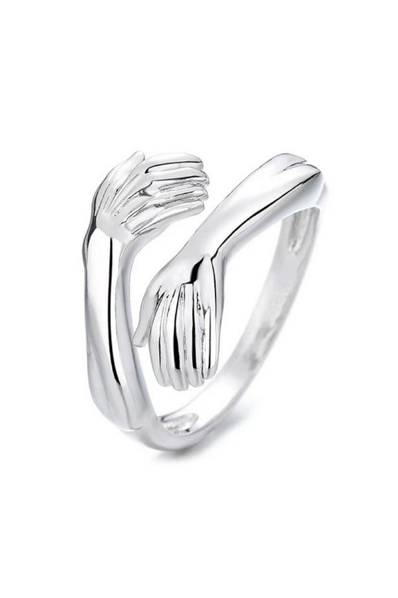 Hug Rings for Women Gir1s Silver Hugging Hands Ring Adjustable Plated Daughter Rings from Mom Jewelry Gift for Teen Gir1s Couples