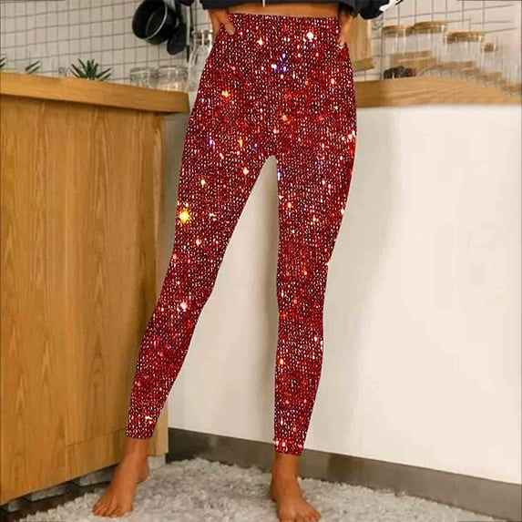 Awdenio Sequin Pants for Women 2024 Fall Fashion Sparkly Glitter High Waist Slim Party Club Bling Trouser