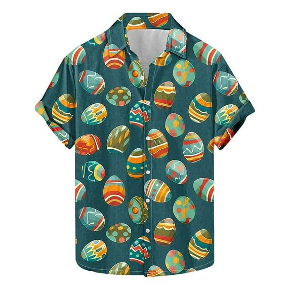 Awdenio Shirts for Men New Arrival Valentine Easter Top V Neck Printed Shrits with Pockets