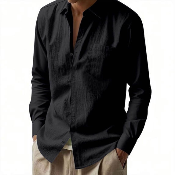 Awdenio Shirts for Men Button Down Shirt Cotton Linen Casual Long Sleeve Shirts Collared Beach Tops