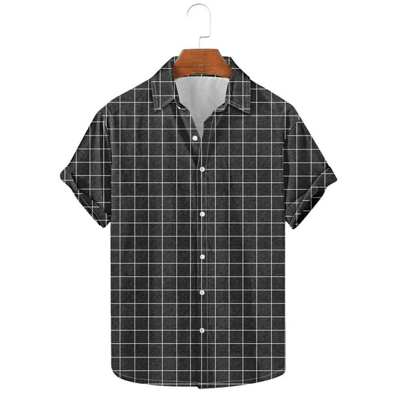 Awdenio Shirts for Men Casual Plaid Turndown Collar Poket Casual Short Sleeve Buttons Shirt Stretchy, Comfortable Fit for Summer