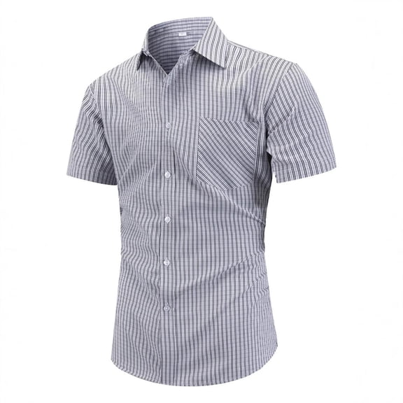 Awdenio Shirts for Men Casual Striped Shirts Button Down Short Sleeve Blouse Summer Turndown Blouse T-Shirt