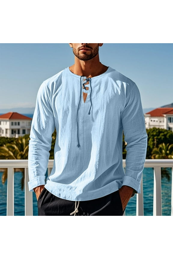 Shirts for Men Cotton Linen Shirt Drawstring Tops Medieval Viking Pirate Renaissance Costume