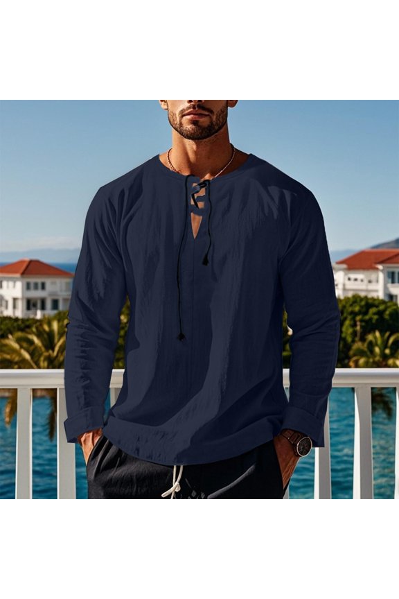 Shirts for Men Cotton Linen Shirt Drawstring Tops Medieval Viking Pirate Renaissance Costume