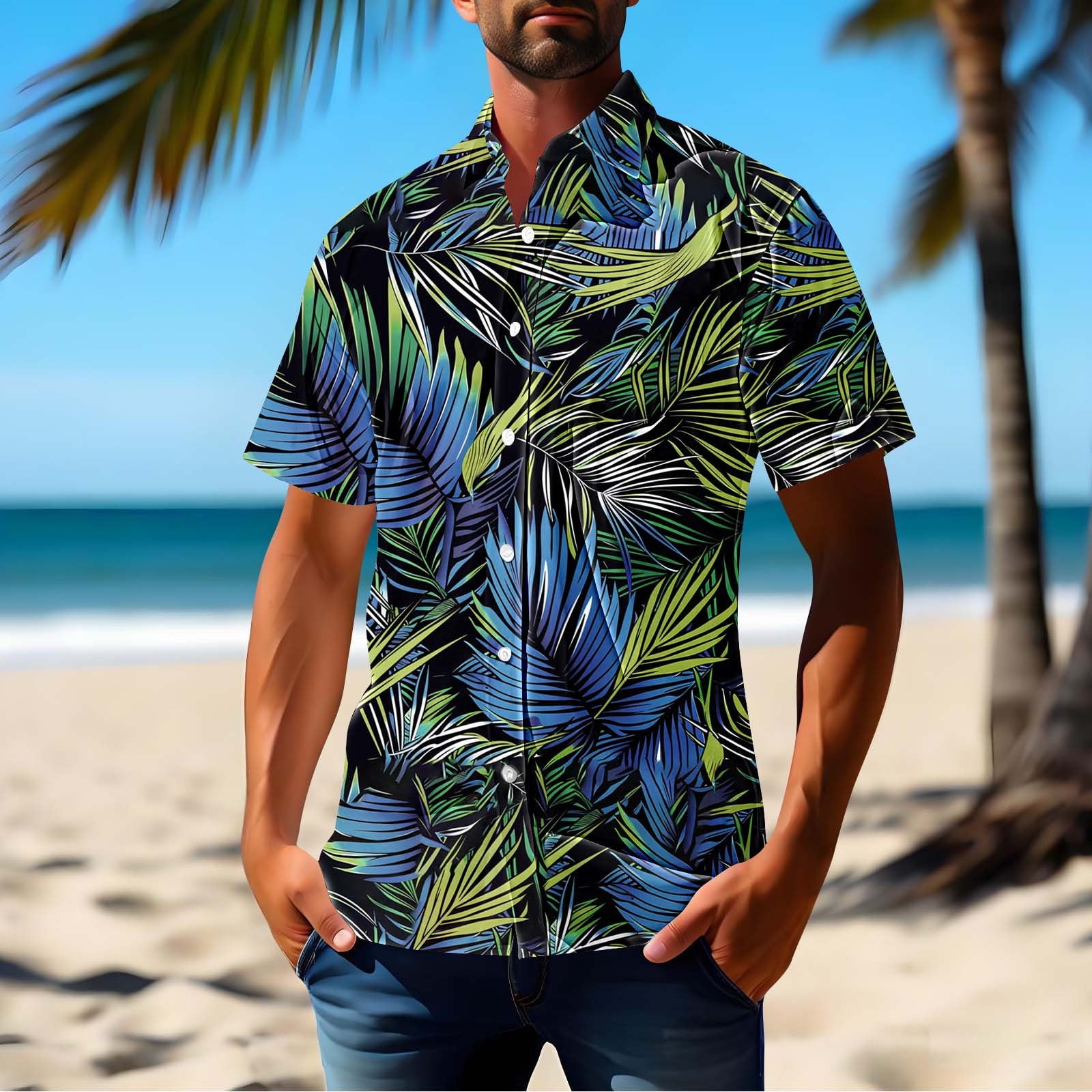 Awdenio Shirts for Men Floral Shirts Casual Tropical Beach Short Sleeve ...