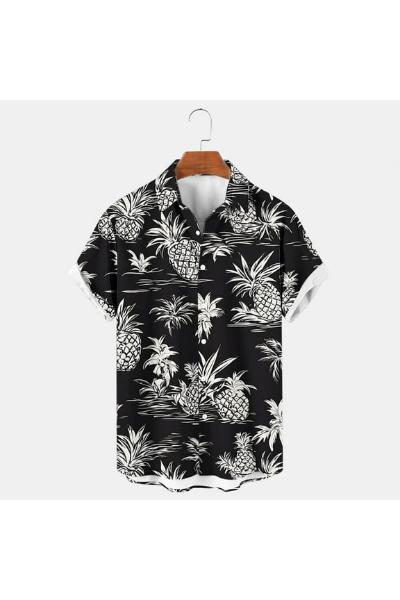Shirts for Men Flower/Pineapple/Bird Print Hawaiian Short Sleeve Shirt Casual Button Down Tropical Shirt