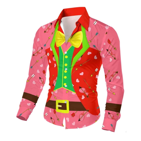 Awdenio Shirts for Men Holiday Tuxedo T-Shirts Graphic Long Sleeve Novelty Party Button Top