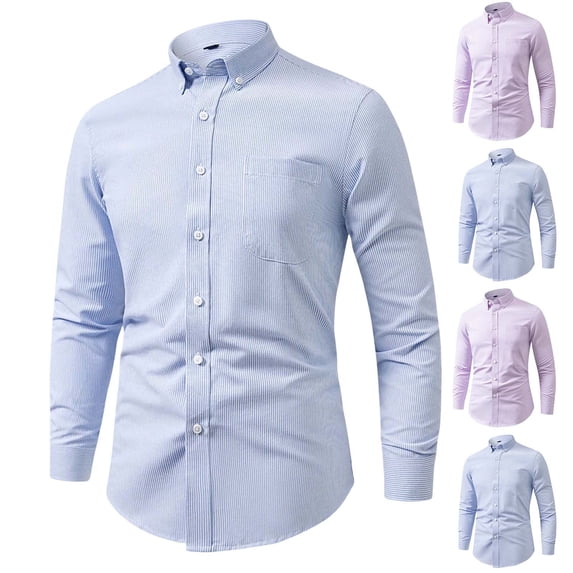 Awdenio Shirts for Men Long Sleeve Button Down Business Casual Shirts for Men Stripe Pattern
