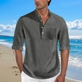 thumbnail image 1 of Awdenio Shirts for Men Long Sleeve Collarless T-Shirts Beach Shirts with Pocket, 1 of 6