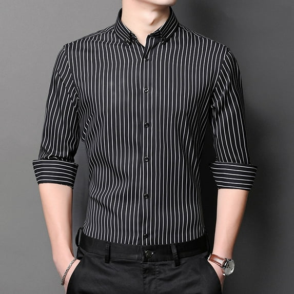 Awdenio Shirts for Men Long Sleeve Dress Shirts Casual Business Vertical Striped Button Down Slim Fit Shirts