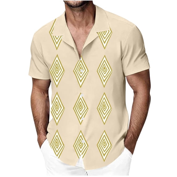 Awdenio Shirts for Men Short Sleeve Linen Cotton Button Down Embroidered Wedding Shirt Summer Beach Tops