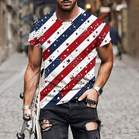 Awdenio Shirts for Men U.S.Flag Mens Graphic T-Shirts Short Sleeve Shirt Crewneck Tee Casual Summer Tops