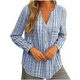 thumbnail image 1 of KIHOUT Shirts for Women Petite Casual Loose Pullover Striped Pockets V-neck Long-sleeved Shirt, 1 of 8