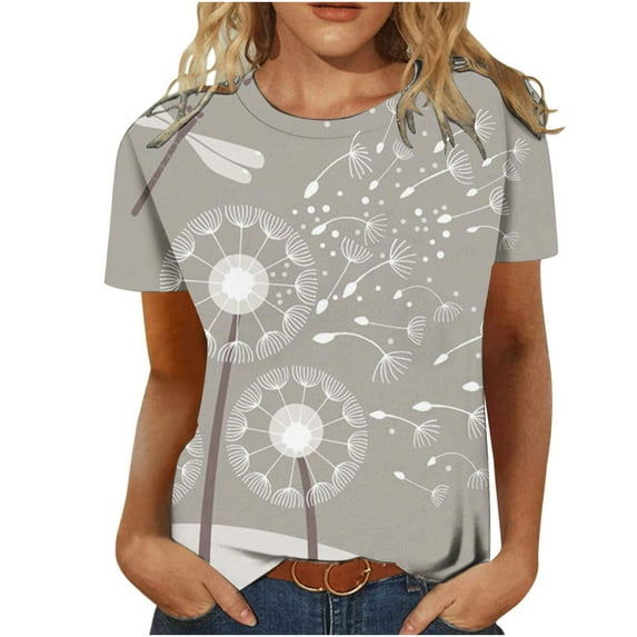 Awdenio Shirts for Women Clearance Petite Fashion Printed 3/4 Sleeves Blouse Round Neck Casual Tops Deals