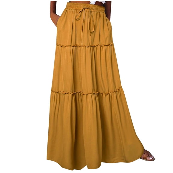 Awdenio Skirt for Women Plus Size Casual High Waist Tie Paisley Print Long Maxi Skirt with Pockets