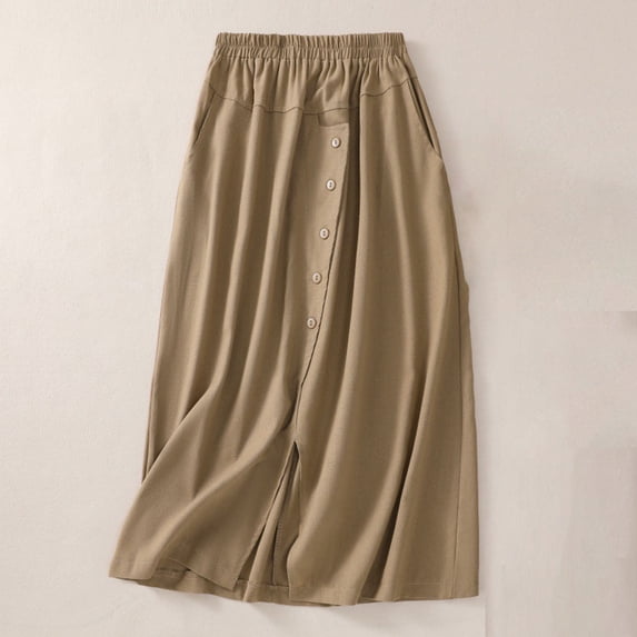 Awdenio Skirt for Women Plus Size Women Printed Cotton and Linen MIDI Style Skirt Drawstring Skirt