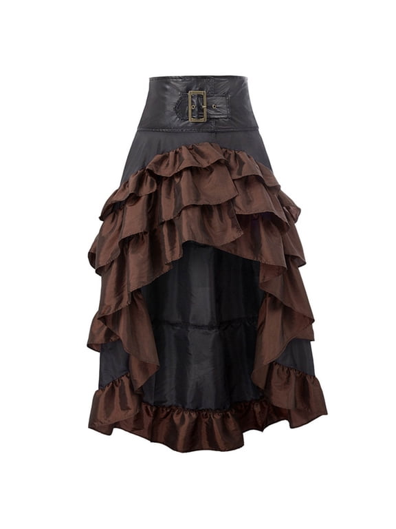 Skirts for Women Steampunk Gothic Skirt High Low Ruffle Bustle Skirt Medieval Renaissance Skirts Cosplay Outfits