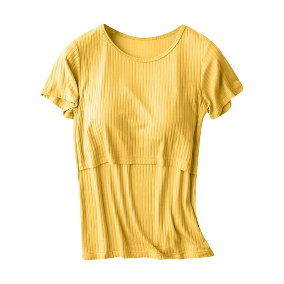 KIHOUT Solid Color Blouse Short Sleeve Breast Round-Neck Feeding Pregnant Nursing Women Tops T-Shirt