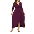 thumbnail image 1 of Awdenio Spring Dresses for Women Plus Size Wedding Guest Maxi Dress Long Sleeve Wrap V Neck High Low Split Ruffle Cocktail Dress,Size 2XL, 1 of 6