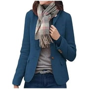 Awdenio Spring Winter Coat for Women, Women's Srping Winter Fashion Long Sleeve V-neck Woolen Overcoat Solid Color Button Suit Coat