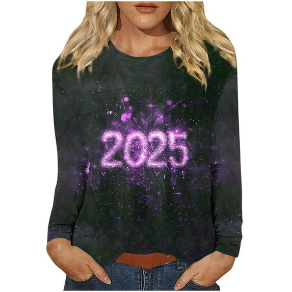 Awdenio Spring Winter Hoodie for Women Fashion 2025 Happy New Year Print Crewneck Long Sleeve Loose Sweatshirt Capless Tops