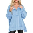 thumbnail image 1 of Awdenio Spring Winter Hoodie for Women Solid Color Long Sleeve V Neck Half Button Oversized Sweatshirts Capless Tops Pullover Blouse, 1 of 6