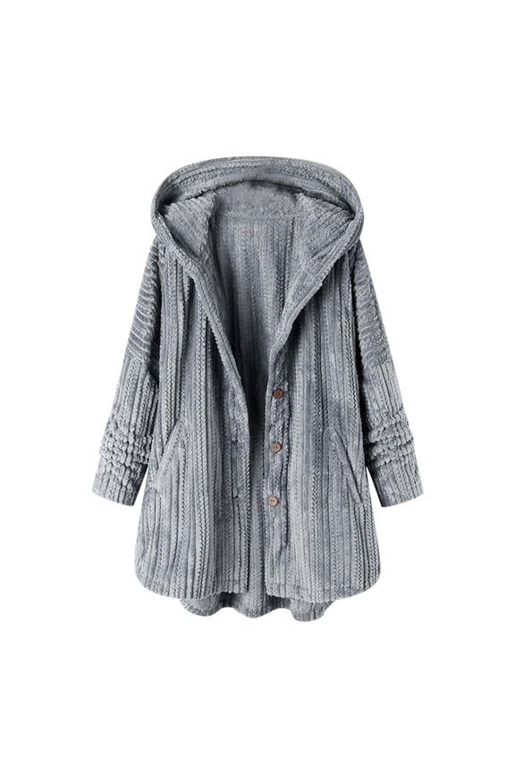 Awdenio Spring Winter Warm Coat Women Plus Size Casual Button Pockets High Low Long Sleeve Hooded Coat Tops,Size S-5XL