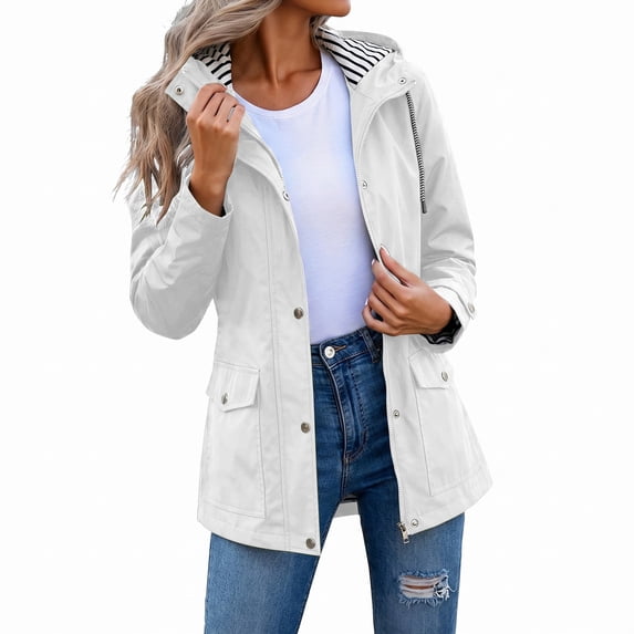 KIHOUT Spring Winter Warm Coat Women Solid Rain Jacket Outdoor Plus Size Hooded Raincoat Windproof,Size S-5XL