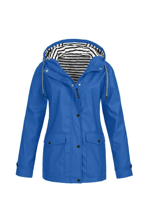 Spring Winter Warm Coat Women Solid Rain Jacket Outdoor Plus Size Hooded Raincoat Windproof,Size S-5XL