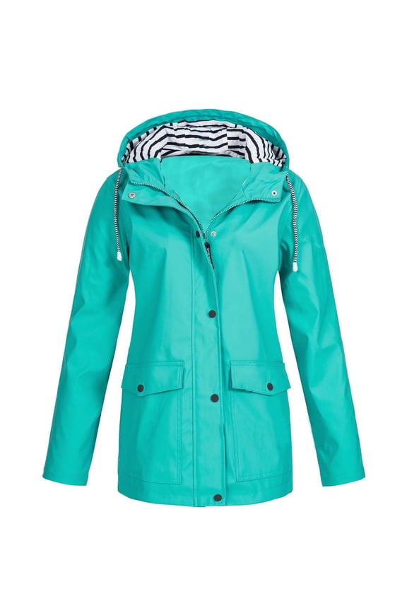 Spring Winter Warm Coat Women Solid Rain Jacket Outdoor Plus Size Hooded Raincoat Windproof,Size S-5XL