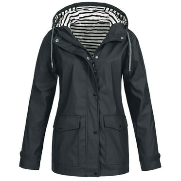 KIHOUT Spring Winter Warm Coat Women Solid Rain Jacket Outdoor Plus Size Hooded Raincoat Windproof,Size S-5XL