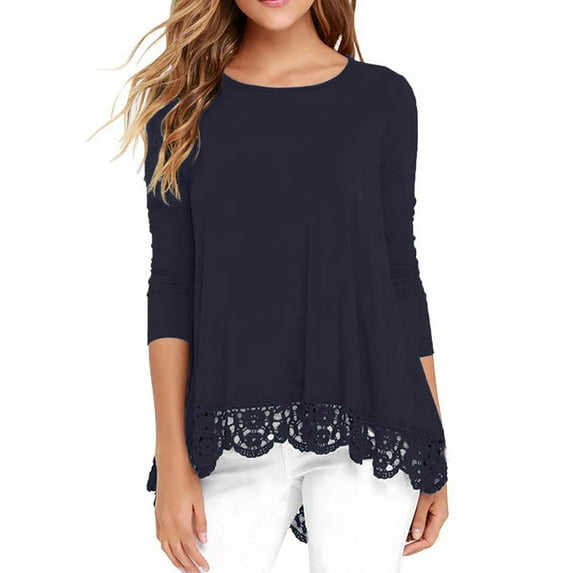 Awdenio Spring Winter Womens Tops Fashion Solid Color Round Neck Comfortable Loose T-shirt Long Sleeves Blouse Casual Tops