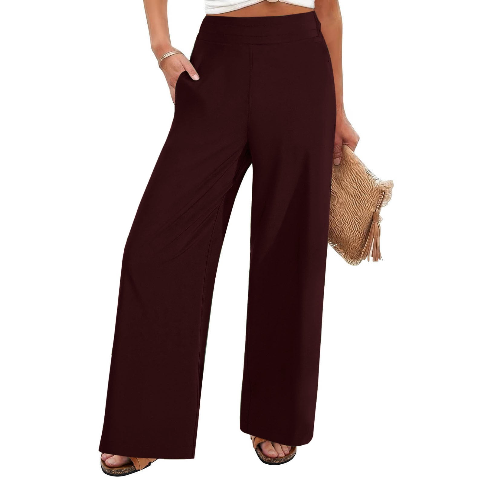 Solid Color Thin High Waist Straight Pants