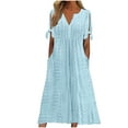 thumbnail image 1 of Awdenio Summer Dresses for Women, Fashion Ladies Summer Casual V-Neck Short Sleeve Button Long Dress Blue M, 1 of 6