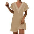 thumbnail image 1 of Awdenio Summer Dresses for Women, Fashion Ladies Summer Solid Causal V-Neck Short Sleeve Vacation Lace Dress Khaki S, 1 of 7