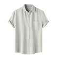 thumbnail image 1 of Awdenio Summer Mens Shirts, Father's Day Gift, Men Casual Solid Turndown Short Sleeve Button Closure Shirt Hawaii Blouse Gray M, 1 of 9
