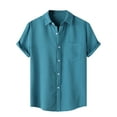 thumbnail image 1 of Awdenio Summer Mens Shirts, Father's Day Gift, Men Casual Solid Turndown Short Sleeve Button Closure Shirt Hawaii Blouse Sky Blue M, 1 of 9