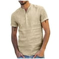 thumbnail image 1 of Awdenio Summer Mens Shirts, Men's Baggy Cotton And Linen Solid Short Sleeve V-Neck T- Tops Blouse Khaki M, 1 of 5